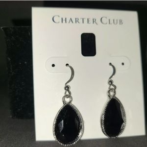 Silver Tone, Jet Drop Earrings, Charter Club, New